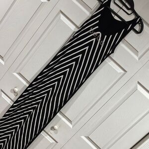 BEBE Black and White Striped Maxi Dress